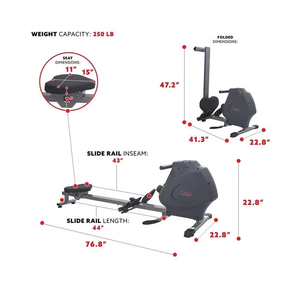 商品Sunny Health & Fitness|Multifunction SPM Magnetic Rowing Machine,价格¥3073,第5张图片详细描述