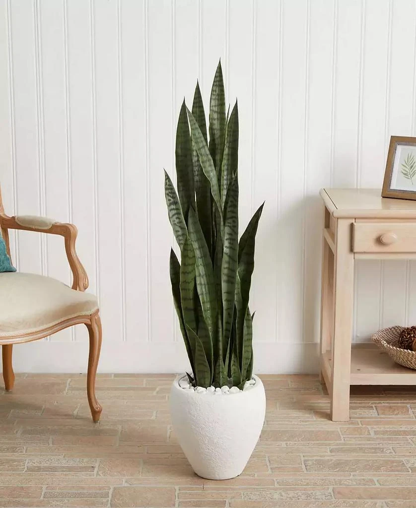 商品NEARLY NATURAL|51” Sansevieria Artificial Plant in White Planter,价格¥2317,第2张图片详细描述