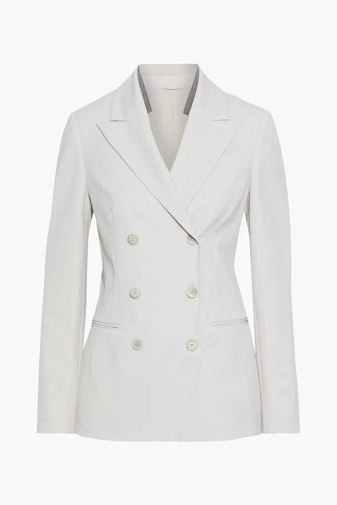 商品Brunello Cucinelli|Double-breasted bead-embellished wool-blend twill blazer,价格¥11124,第3张图片详细描述