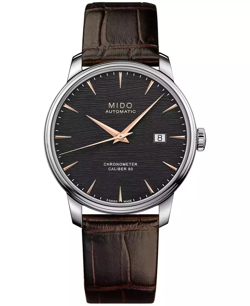 商品MIDO|Men's Swiss Automatic Baroncelli Brown Leather Strap Watch 40mm,价格¥9195,第1张图片