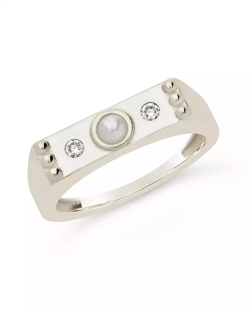 商品Sterling Forever|Women's Sterling Silver Imitation Pearl and Cubic Zirconia Bar Ring,价格¥335,第1张图片