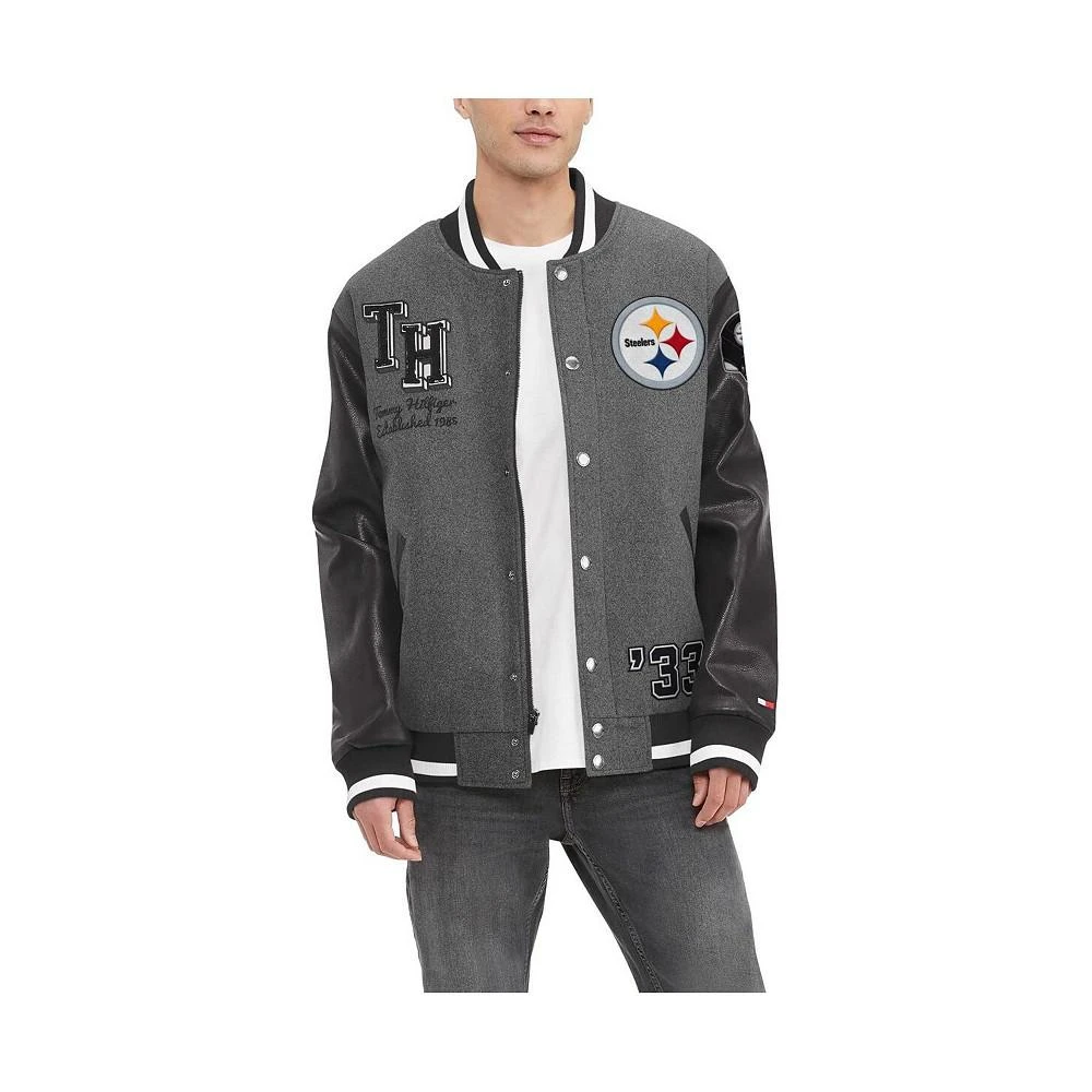 商品Tommy Hilfiger|Men's Heather Gray, Black Pittsburgh Steelers Gunner Full-Zip Varsity Jacket,价格¥1617,第1张图片
