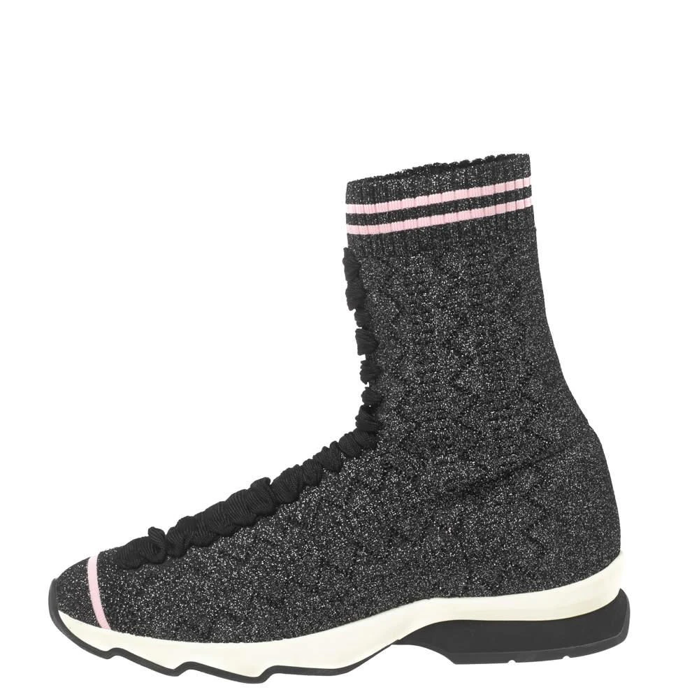 商品[二手商品] Fendi|Fendi Black/Silver Glitter Knit Fabric High-Top Sock Sneakers Size 38,价格¥1948,第2张图片详细描述