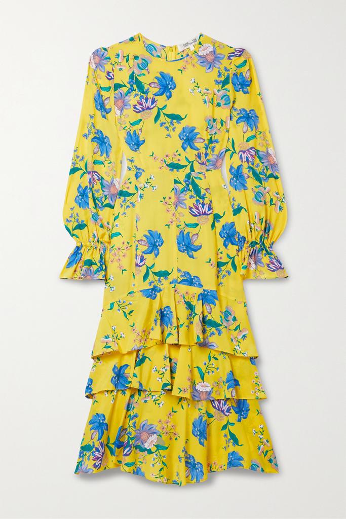 Fairfax 荷叶边花卉印花双绉中长连衣裙  - US0商品第1张图片规格展示