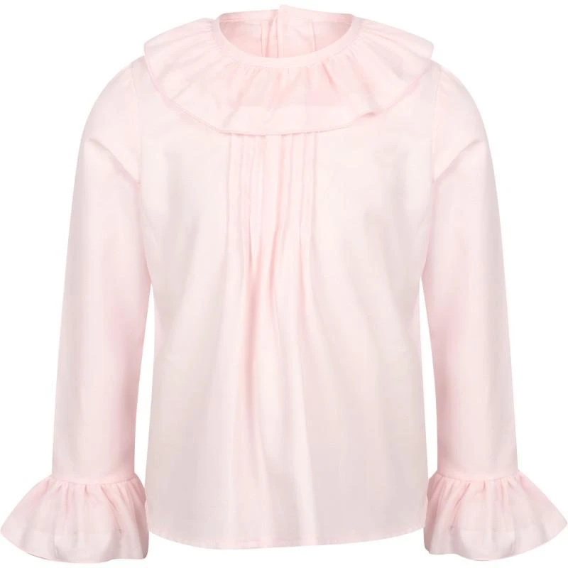 商品Abuela Tata|Ruffled blouse and velvet skirt with lace detailing set in pink and navy,价格¥842,第2张图片详细描述