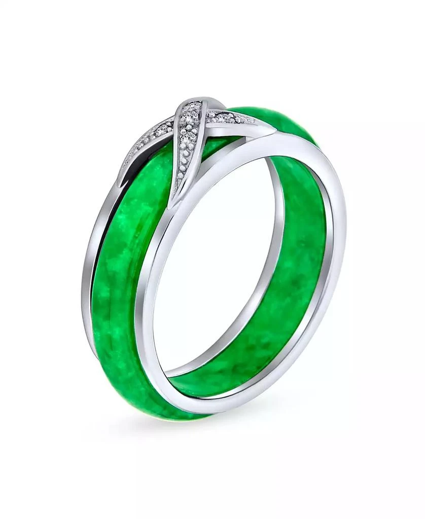 商品Bling Jewelry|Pave CZ Accent Criss Cross Cubic Zirconia X Kiss Dyed Green Jade Band Ring For Women For .925 Sterling Silver,价格¥329,第3张图片详细描述