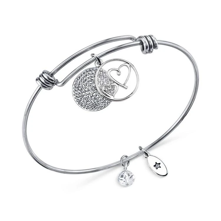 商品Unwritten|Mother Heart and Disc Bangle Bracelet in Stainless Steel and Silver-Plate,价格¥412,第1张图片