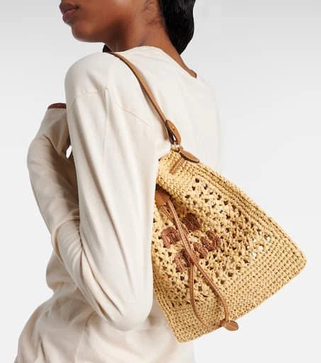 Logo leather-trimmed raffia bucket bag 商品
