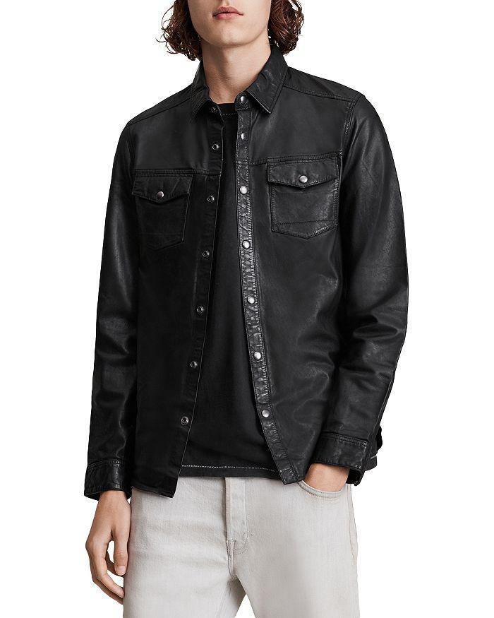 商品ALL SAINTS|Irwin Leather Regular Fit Button Down Shirt,价格¥3122,第6张图片详细描述