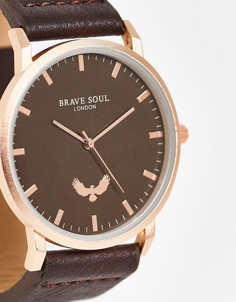 Brave Soul faux leather strap watch in black商品第1张图片规格展示
