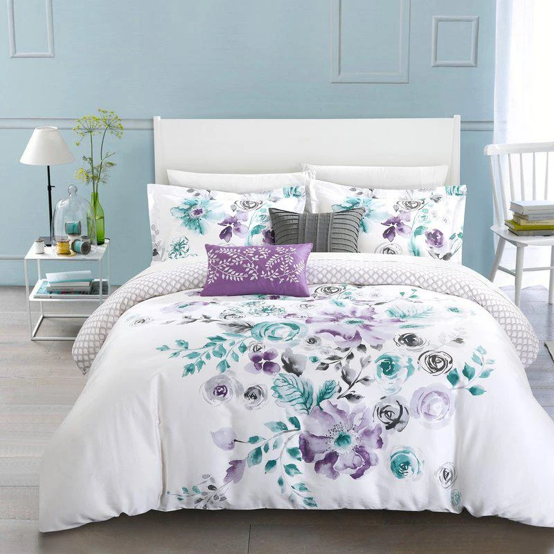 商品Chic Home Design|Aylett 5 Piece Reversible Comforter Set 100% Cotton Large Floral Design Geometric Scale Pattern Print Bedding QUEEN,价格¥1765,第1张图片