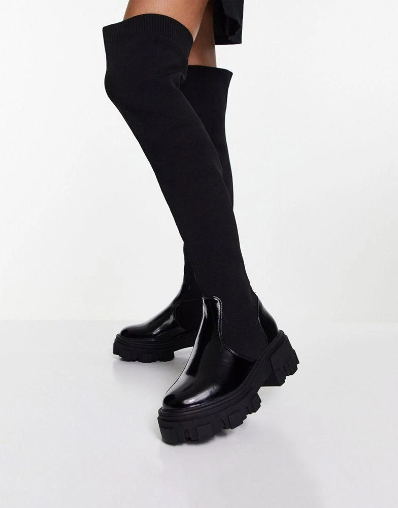 商品ASOS|ASOS DESIGN Wide Fit Kimmy flat chunky over the knee boots in black,价格¥444,第4张图片详细描述
