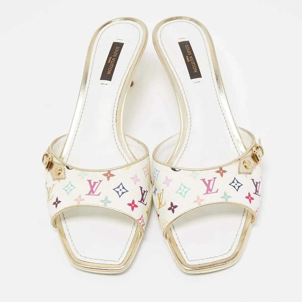 商品[二手商品] Louis Vuitton|Louis Vuitton White Leather and Monogram Canvas Slide Sandals Size 37.5,价格¥4493,第3张图片详细描述