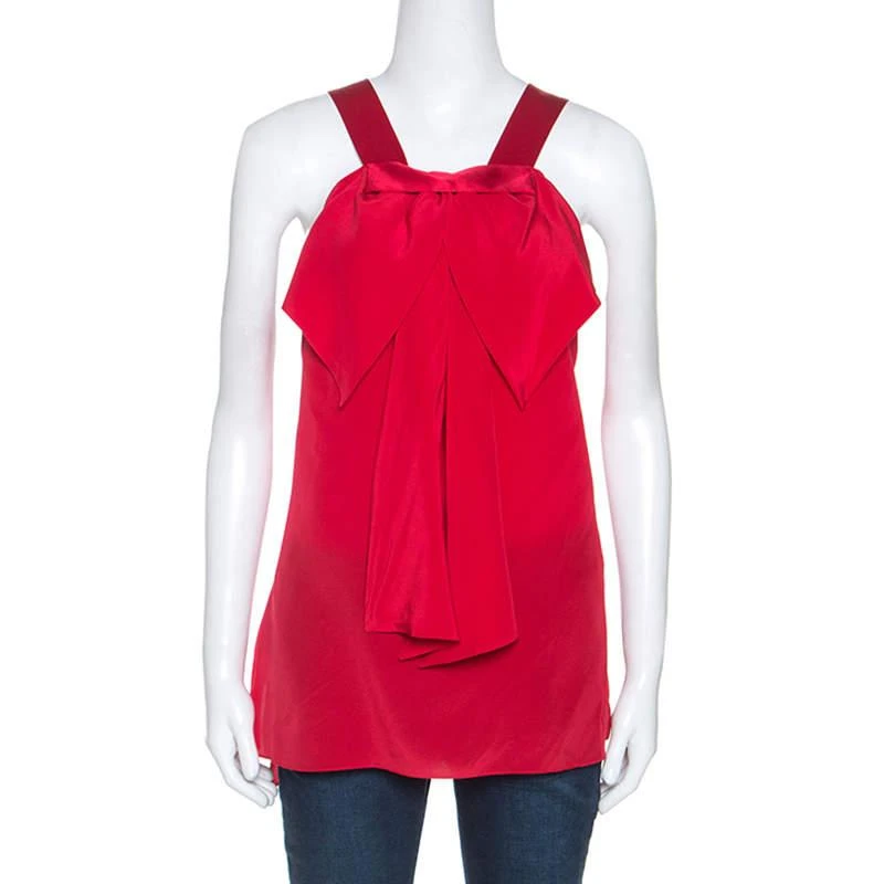 商品[二手商品] PRABAL GURUNG|Prabal Gurung Red Silk Draped Bow Detail Sleeveless Top L,价格¥1237,第1张图片