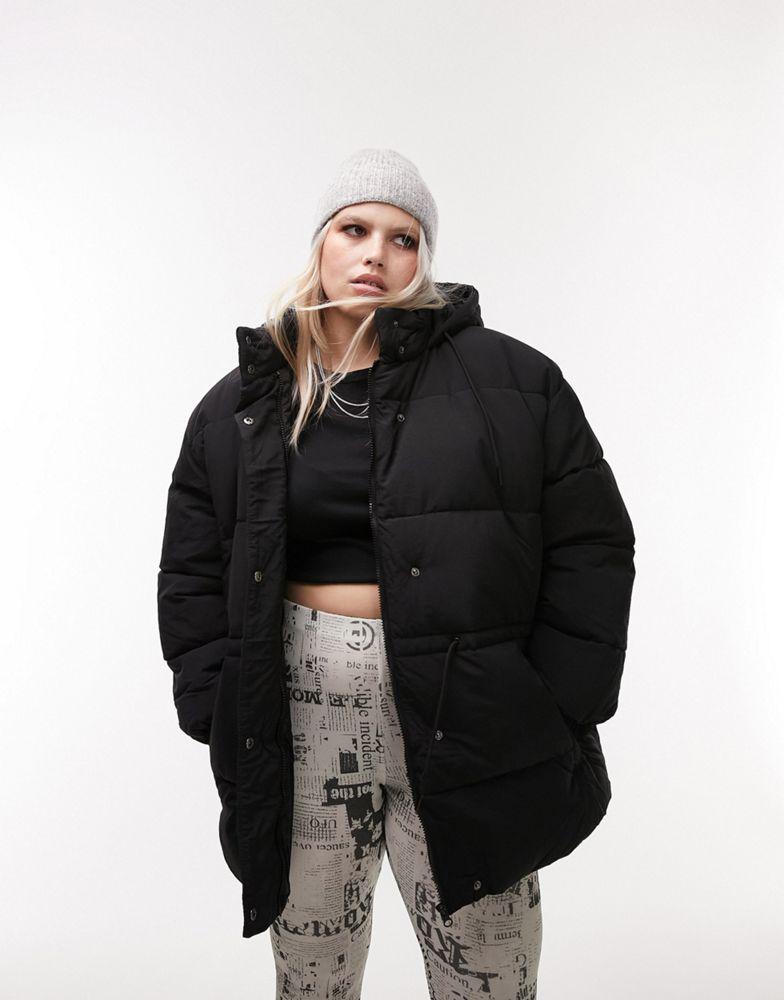 Topshop Curve mid length tie waist puffer jacket black商品第4张图片规格展示