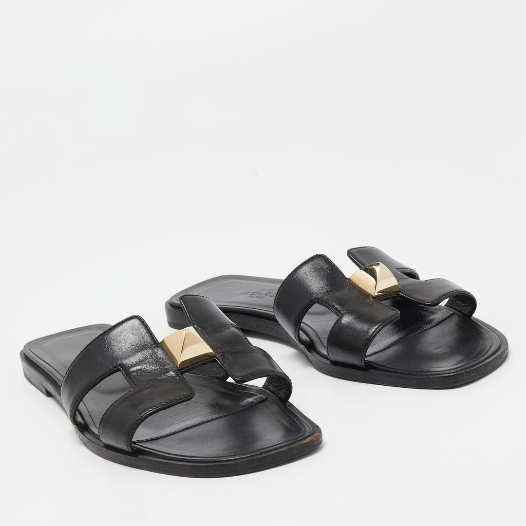 商品[二手商品] Hermes|Hermes Black Leather One Stud Oran Flat Slides Size 36.5,价格¥3261,第4张图片详细描述