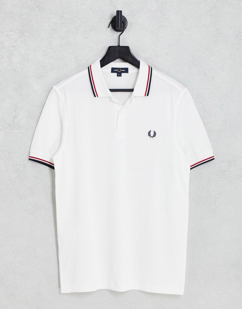 Fred Perry twin tipped logo polo in white/red/navy商品第1张图片规格展示