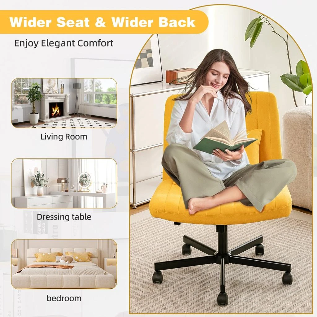 商品Streamdale Furniture|Streamdale Yellow Linen Armless Office Chair with Wheels,价格¥1101,第3张图片详细描述