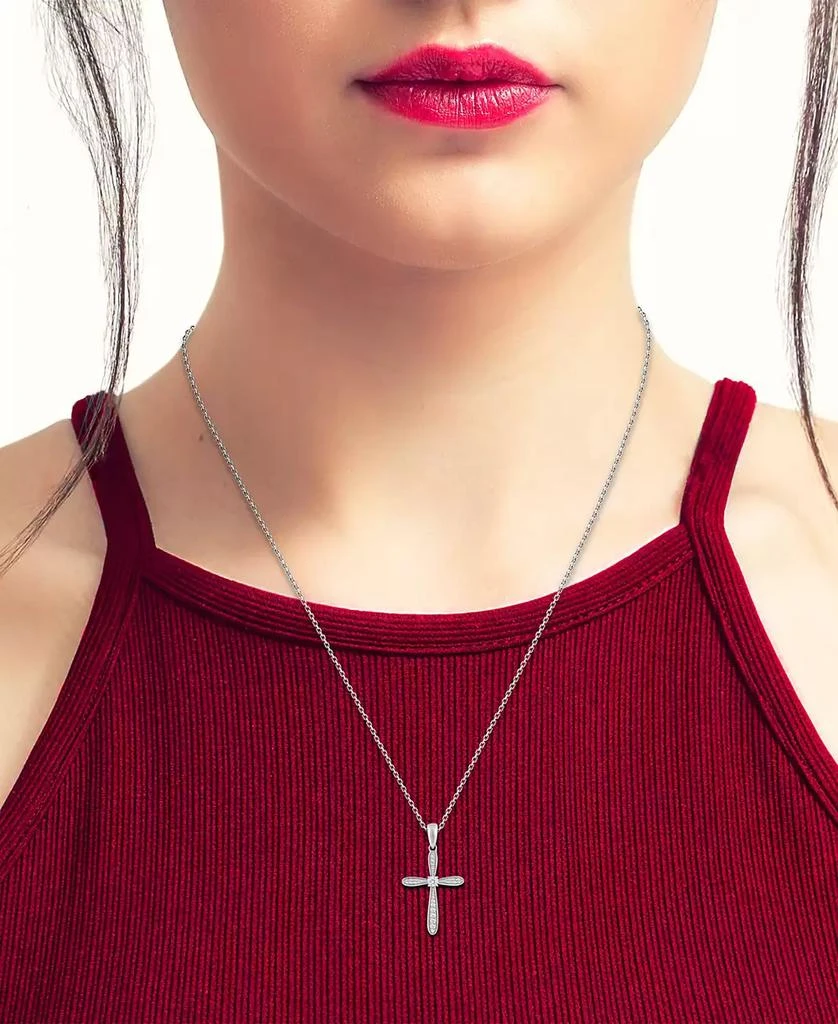 商品Macy's|Diamond Curve Cross Pendant Necklace (1/8 ct. t.w.) in 10k White Gold,价格¥2695,第2张图片详细描述