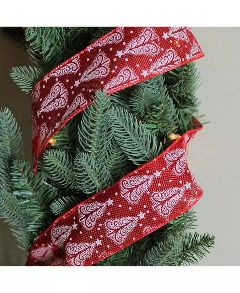 商品Northlight|Cranberry Red and White Trees Burlap Wired Christmas Craft Ribbon 2.5" x 10 Yards,价格¥113,第2张图片详细描述
