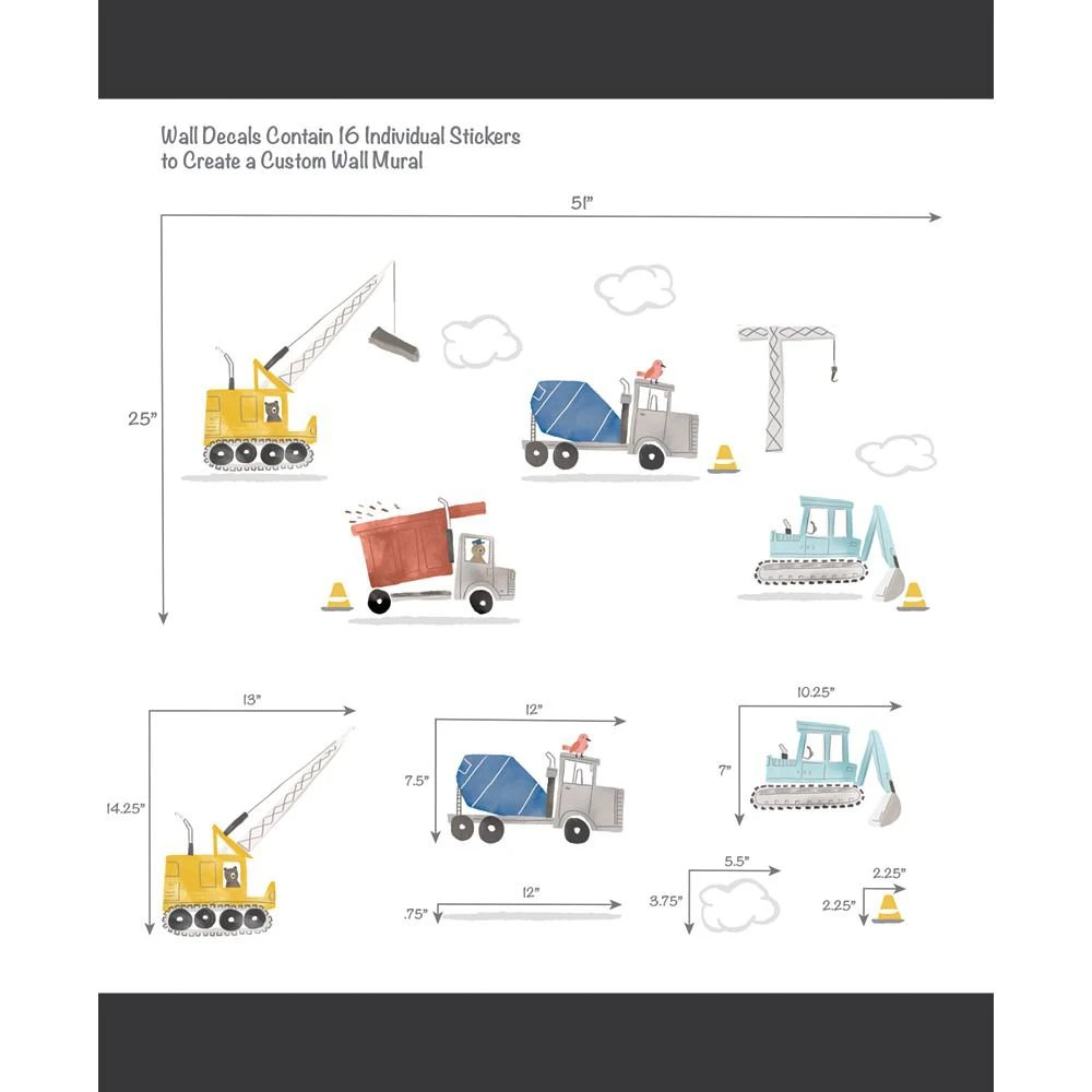 商品Bedtime Originals|Construction Zone Trucks Wall Decals/Stickers,价格¥127,第2张图片详细描述