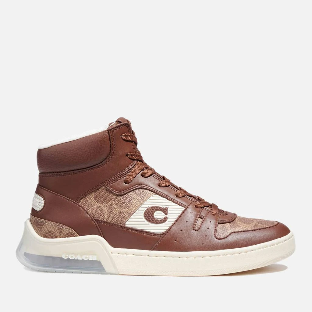 商品Coach|Coach Men's Citysole Signature Hi-Top Trainers - Saddle,价格¥840,第1张图片