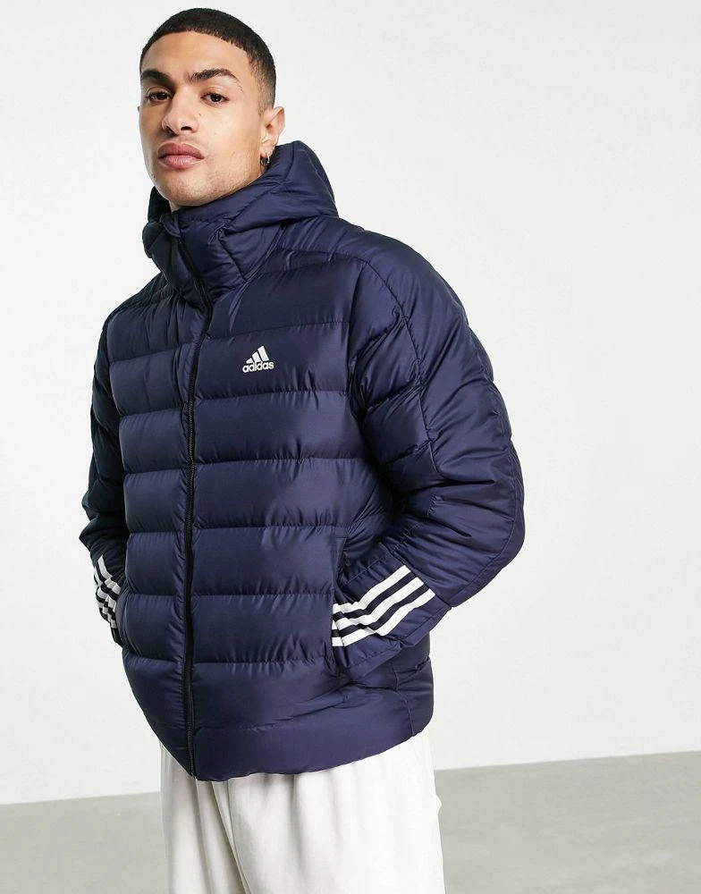 商品Adidas|adidas Outdoor puffer jacket with hood and three stripes in navy - BLACK,价格¥1199,第4张图片详细描述