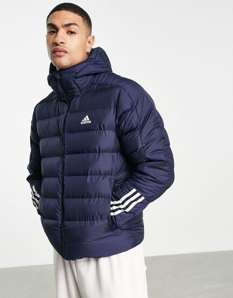 商品Adidas|adidas Outdoor puffer jacket with hood and three stripes in navy - BLACK,价格¥1018,第6张图片详细描述