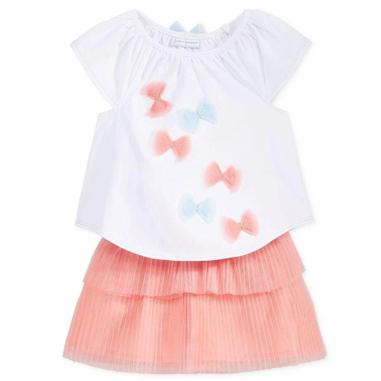 商品First Impressions|2-Pc. Bows Top & Pleated Skirt Set, Baby Girls (0-24 months), Created for Macy's,价格¥72,第1张图片