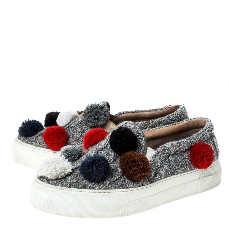 商品[二手商品] Joshua Sanders|Joshua Sanders Grey Wool Blend Pom Pom Slip On Sneakers Size 39,价格¥763,第6张图片详细描述