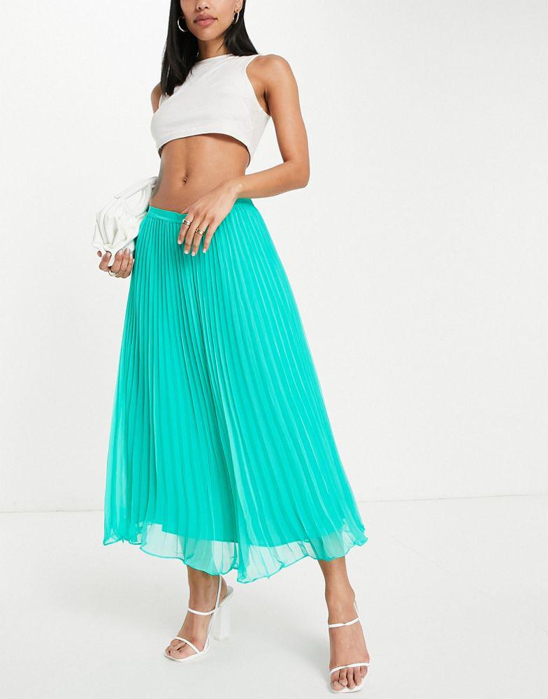 French Connection pleated midi skirt in bold green商品第3张图片规格展示