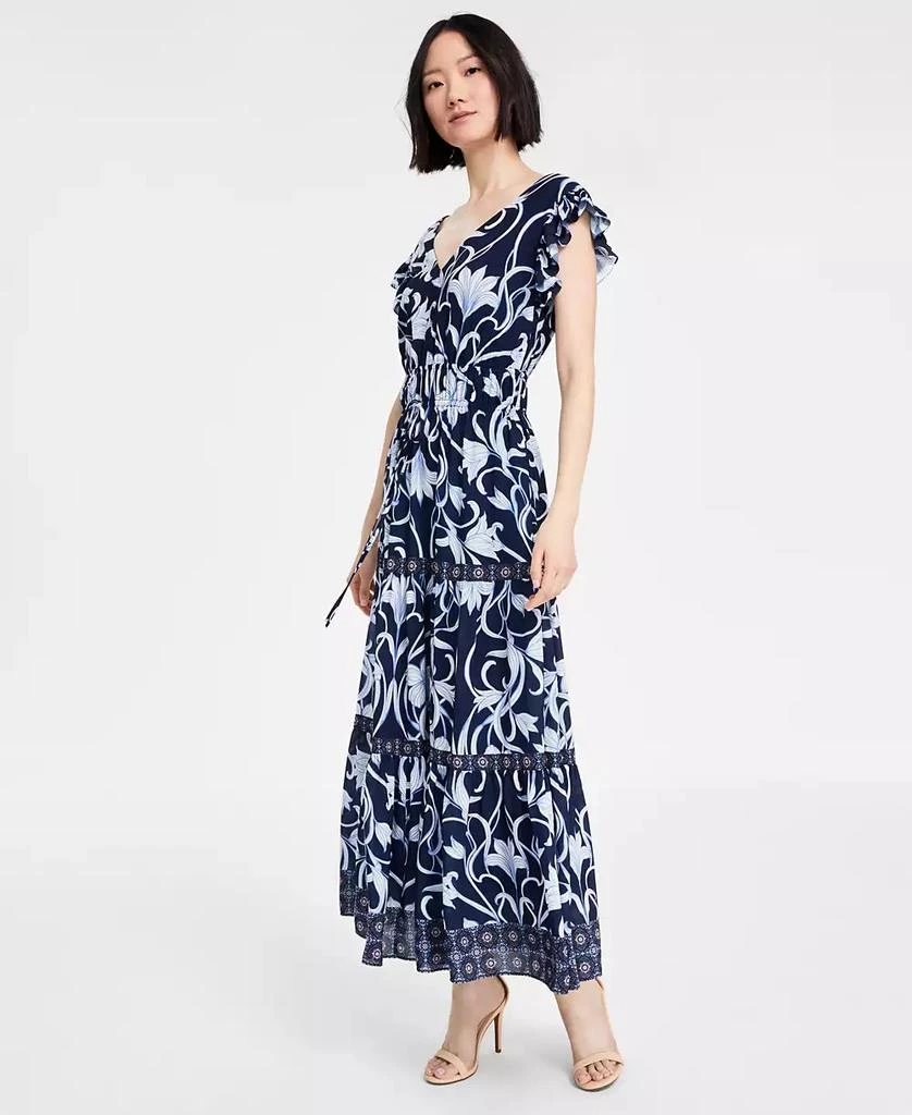 商品Anne Klein|Women's Printed Border-Trim Drawstring Maxi Dress,价格¥593,第1张图片