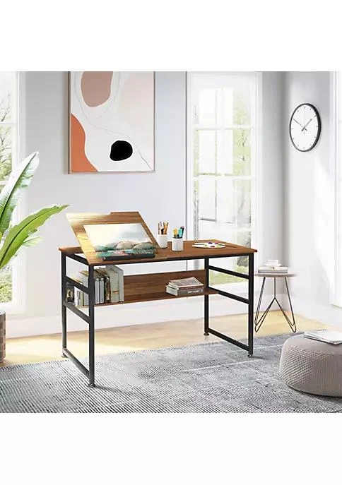 商品belk|Drafting Table Adjustable Drawing Desk Multifunctional Writing Desk With 15 Level Tiltable Tabletop And Storage Shelf For Home Office Walnut,价格¥1256,第3张图片详细描述
