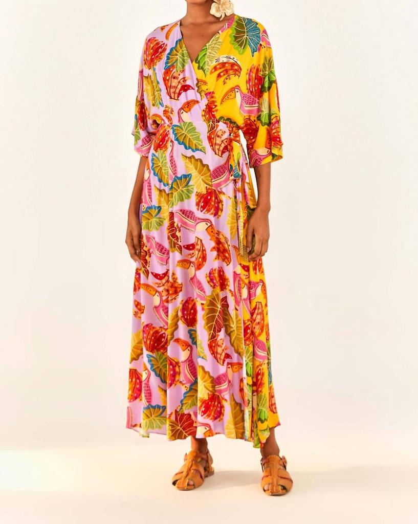 Mixed Beaks & Bananas Maxi Wrap Dress in Lilac商品第1张图片规格展示