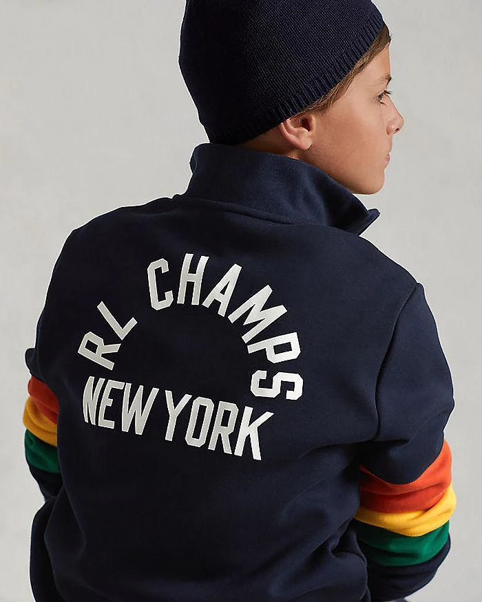 商品Ralph Lauren|Boys' Logo Double Knit Quarter Zip Sweatshirt - Little Kid,价格¥258,第2张图片详细描述