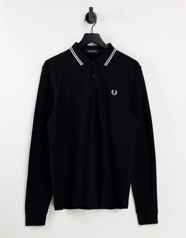 商品Fred Perry|Fred Perry long sleeve twin tipped polo shirt in black,价格¥545,第1张图片