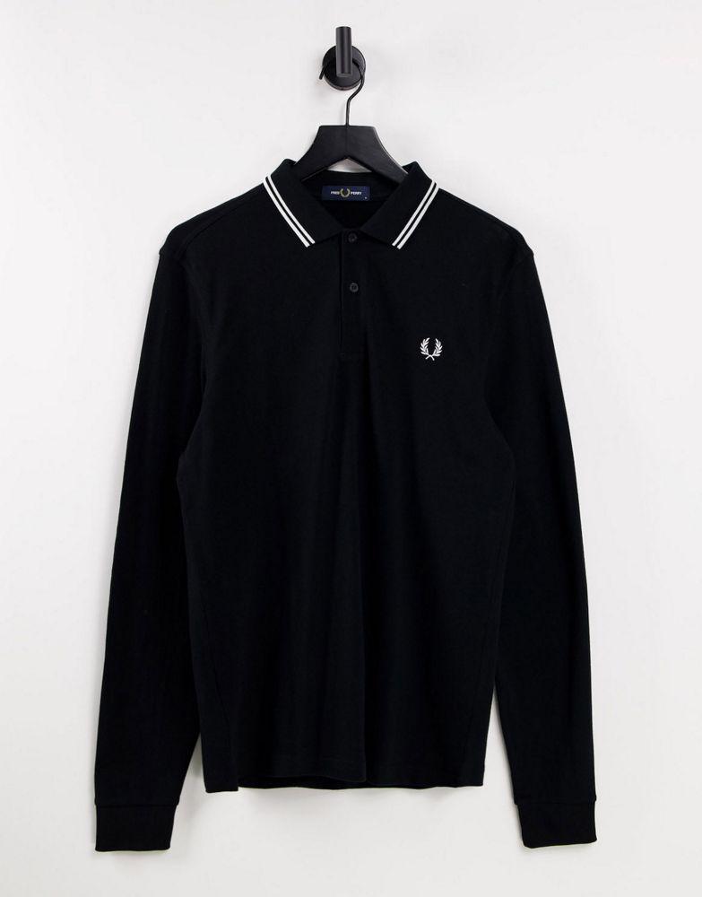 商品Fred Perry|Fred Perry long sleeve twin tipped polo shirt in black,价格¥654,第1张图片
