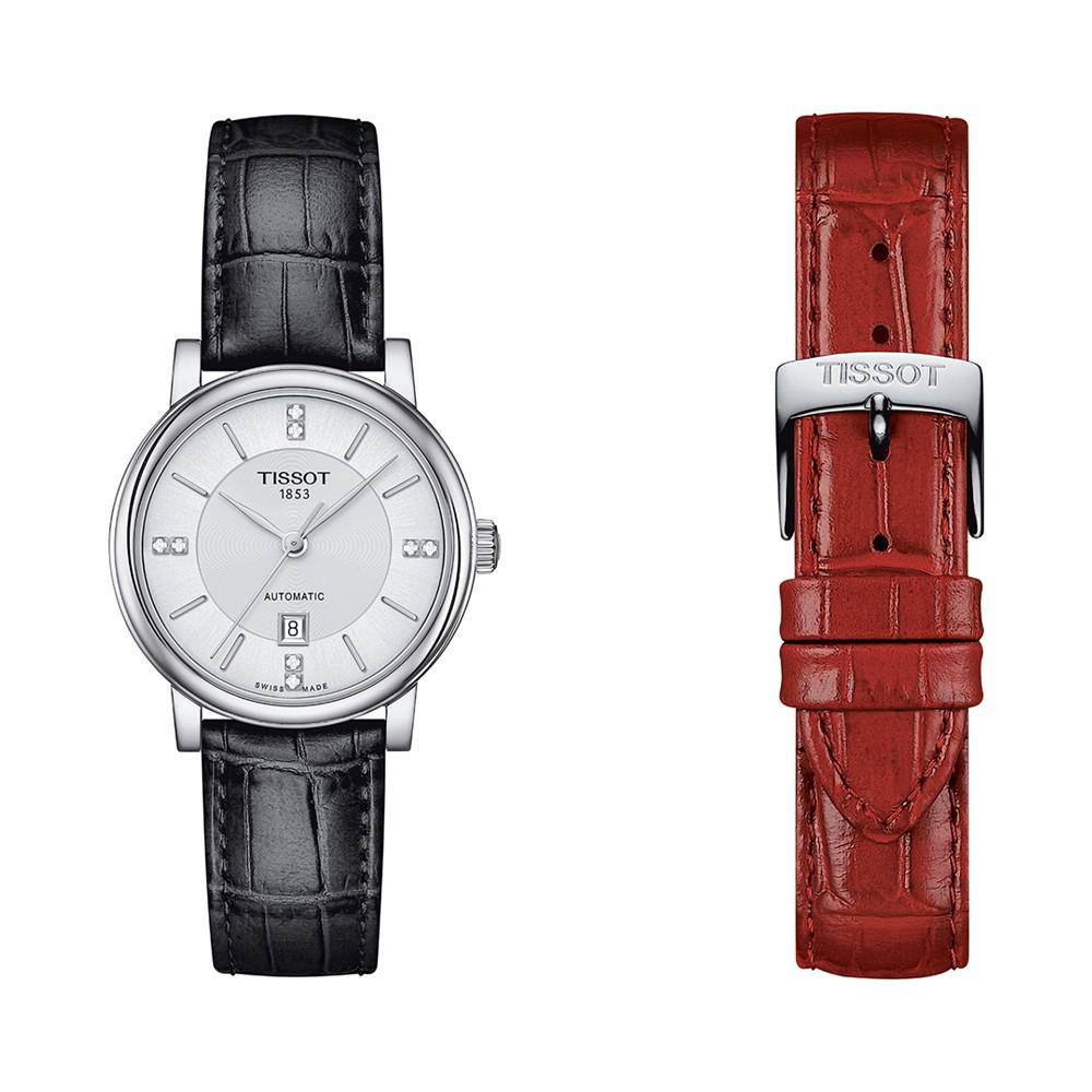 Women's Swiss Automatic Carson Premium Lady Diamond Accent Black Leather Strap Watch 30mm商品第6张图片规格展示