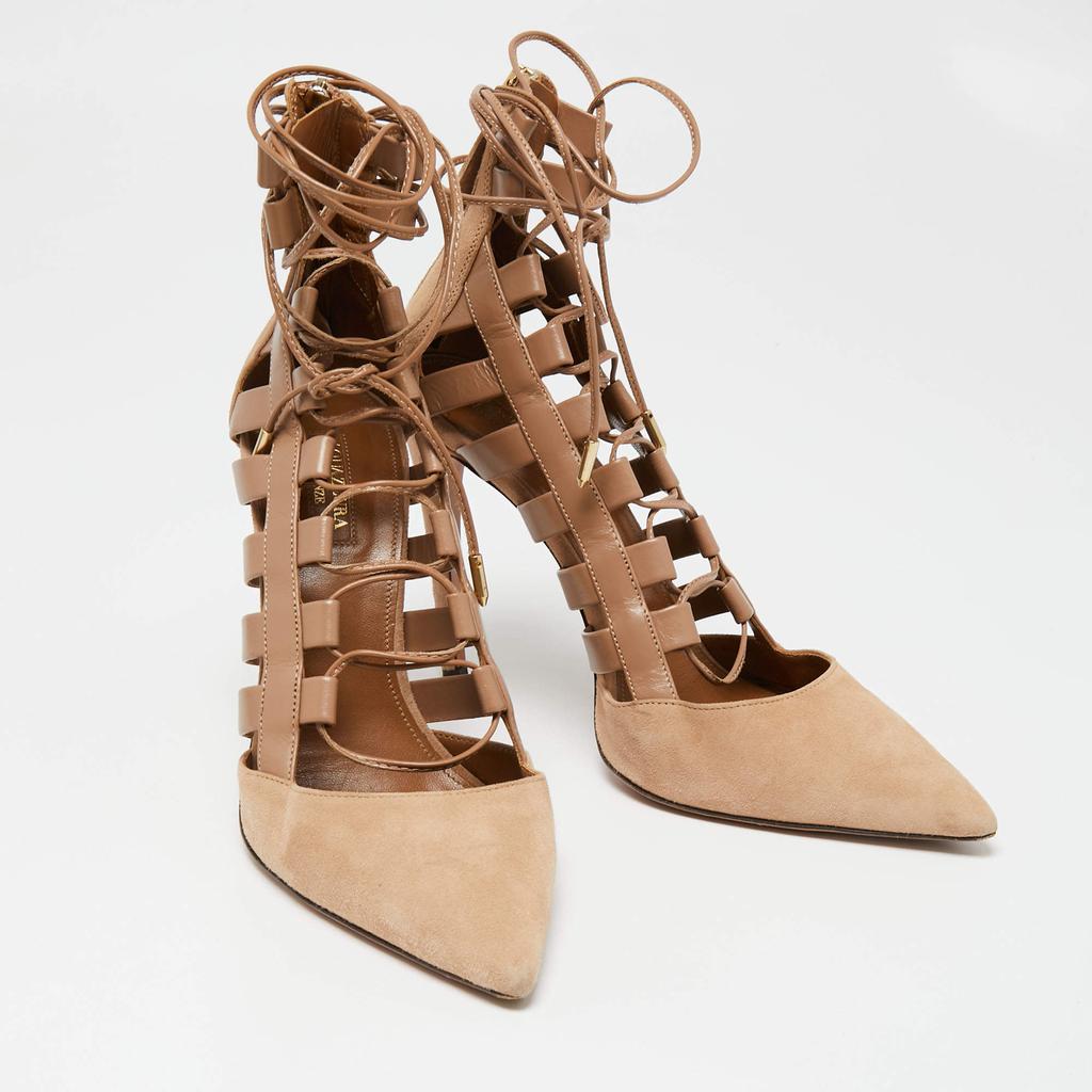 Aquazzura Beige Suede and Leather Amazon Ankle Tie Pumps Size 40商品第4张图片规格展示