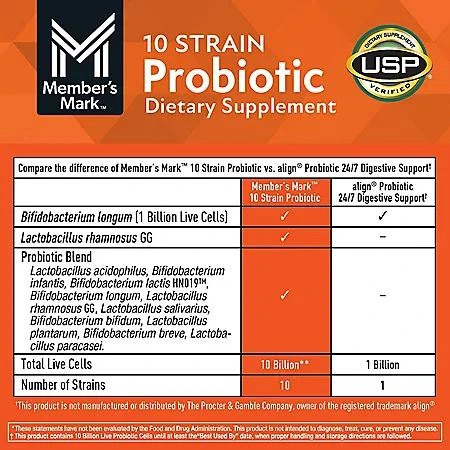 商品Member's Mark|Member's Mark 10 Strain Probiotic Capsules, 84 ct.,价格¥132,第3张图片详细描述