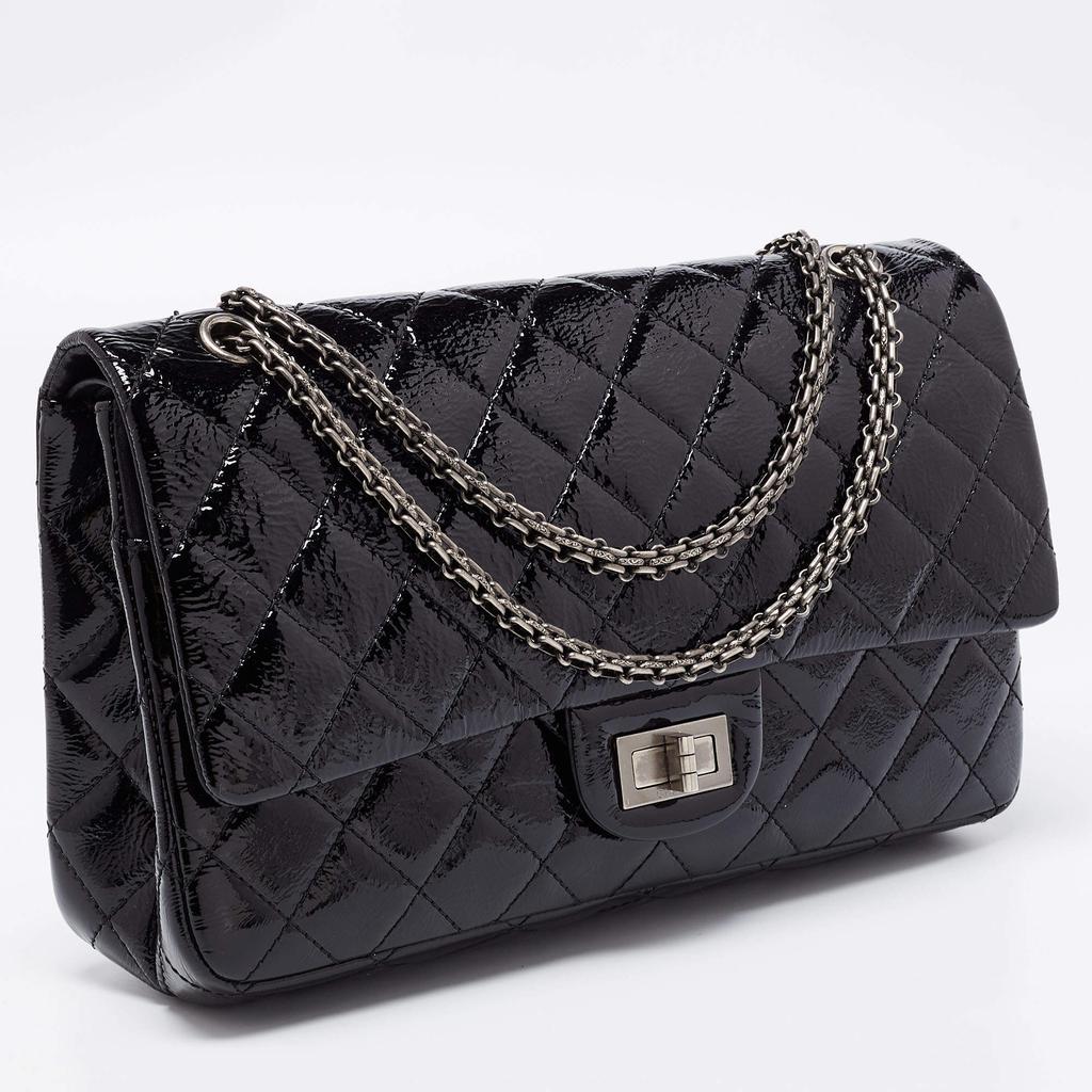 Chanel Black Quilted Patent Leather Reissue 2.55 Classic 227 Flap Bag商品第3张图片规格展示