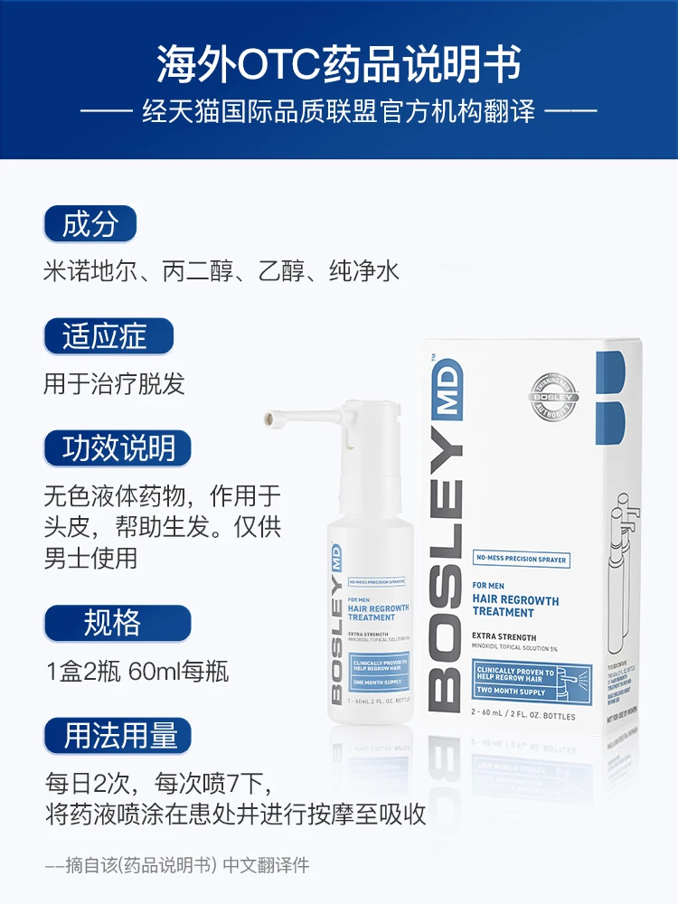 BOSLEY生发液米诺地尔酊5%男生喷雾剂增发密发防脱育发液长发剂 商品