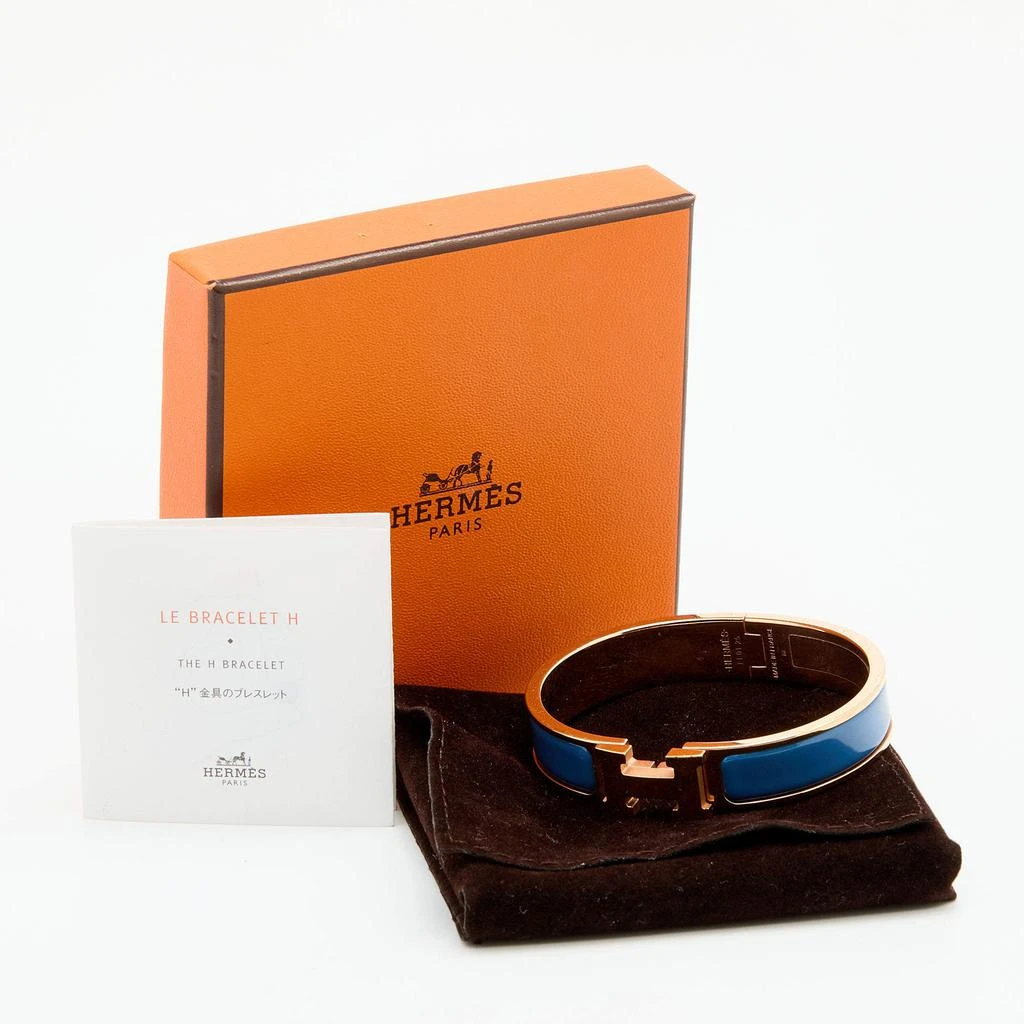 商品[二手商品] Hermes|Hermès Clic H Blue Enamel Rose Gold Plated Narrow Bracelet,价格¥3249,第5张图片详细描述
