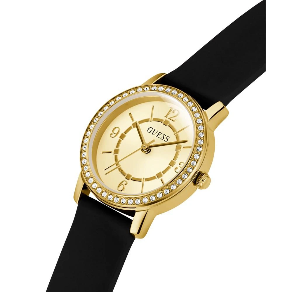 商品GUESS|Women's Gold-Tone Glitz Black Silicone Watch 28mm,价格¥748,第4张图片详细描述