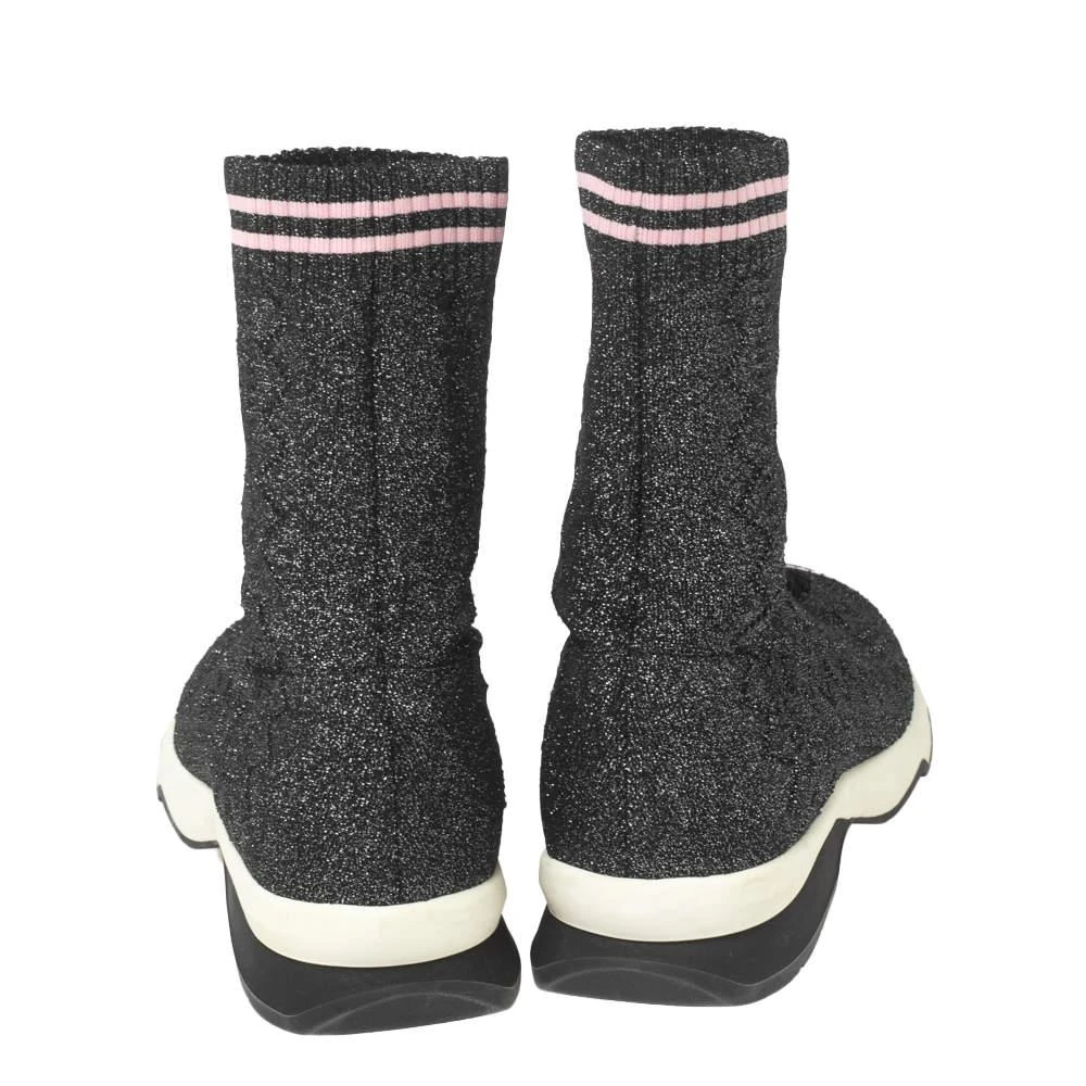 商品[二手商品] Fendi|Fendi Black/Silver Glitter Knit Fabric High-Top Sock Sneakers Size 38,价格¥1948,第5张图片详细描述