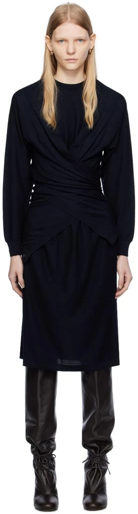 商品Lemaire|Navy Trompe L'Œil Midi Dress,价格¥2127,第1张图片