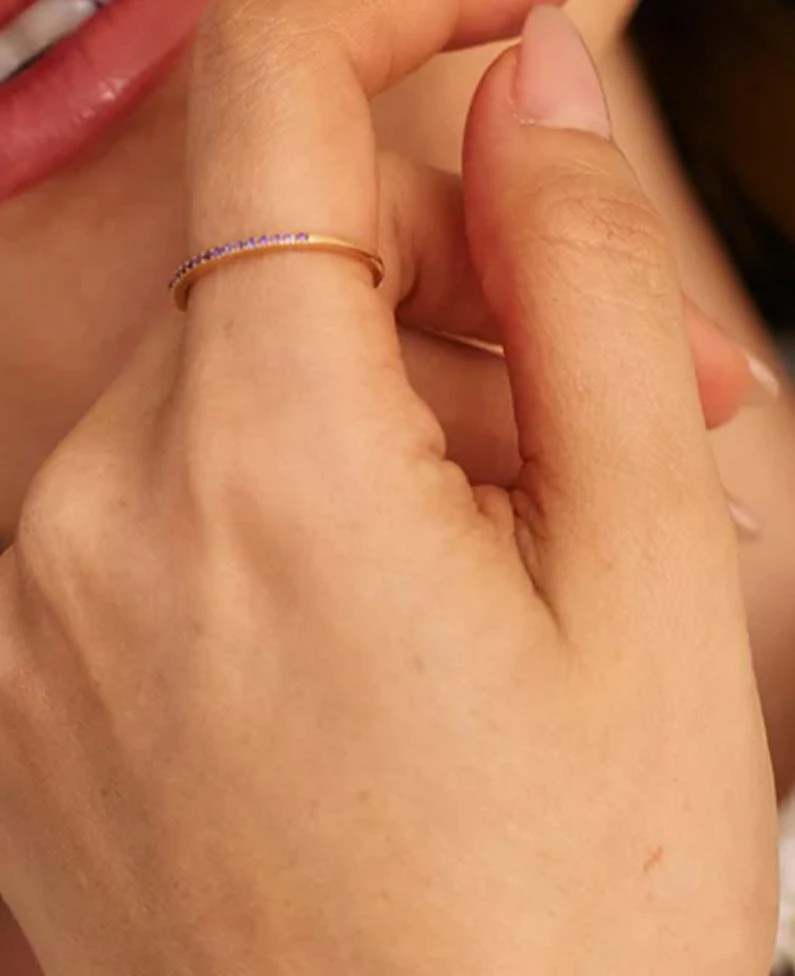 商品MaxColor|14K Gold Vermeil Birthstone 1MM Cubic Zirconia Ring,价格¥333,第2张图片详细描述