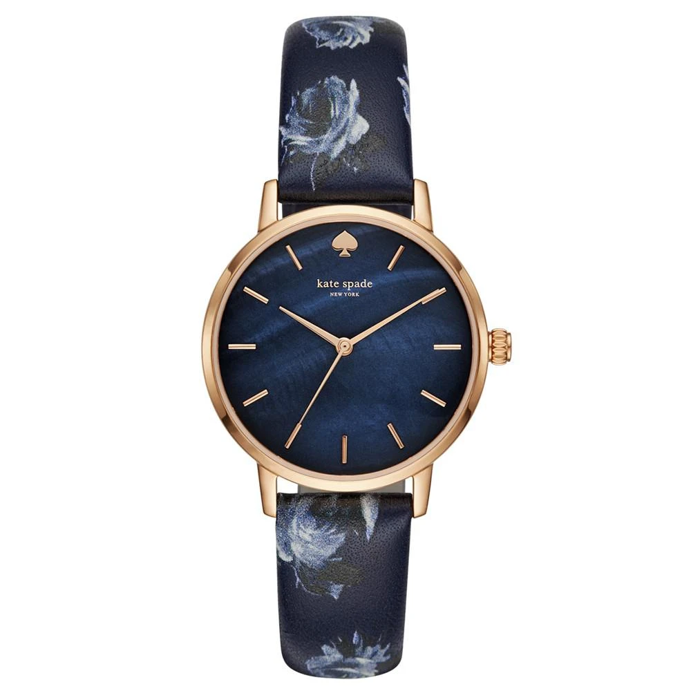 商品Kate Spade|Women's Metro Blue Floral Leather Strap Watch 34mm,价格¥583,第1张图片