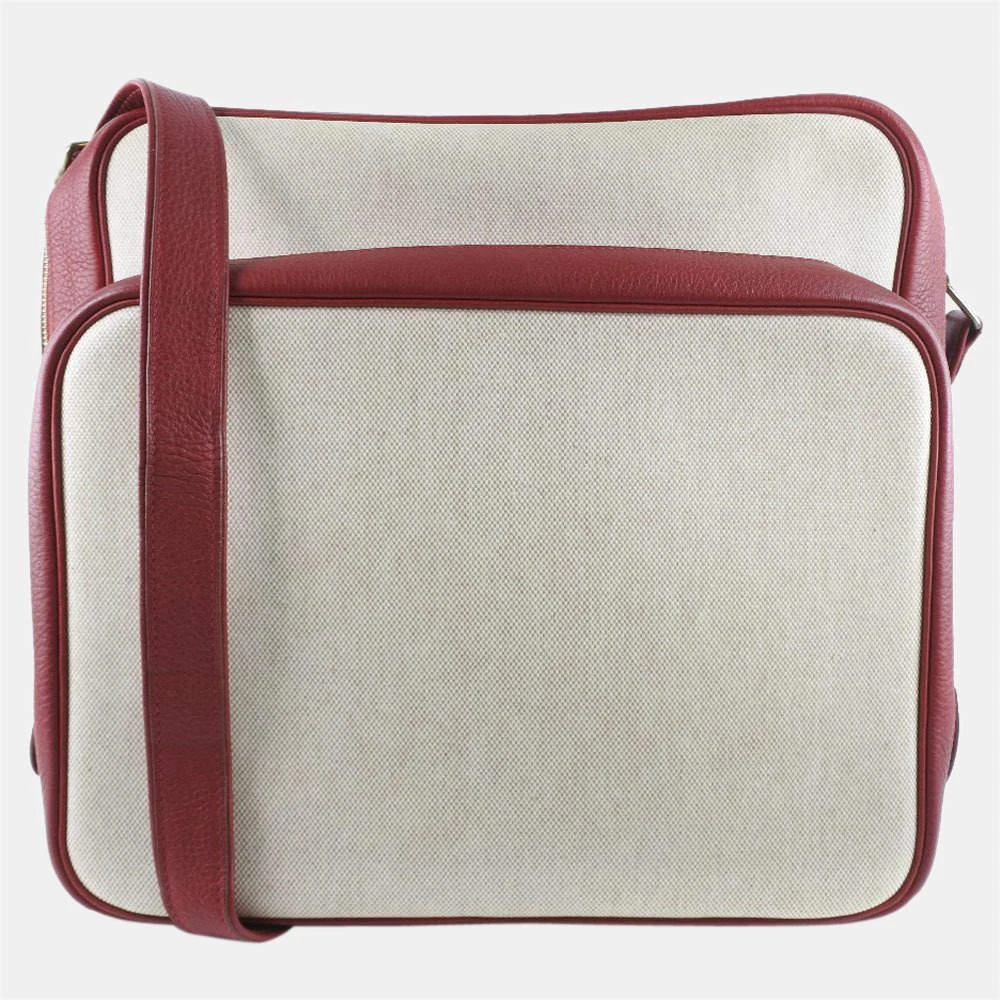 商品[二手商品] Hermes|Hermes Victoria Women's Toile H,Taurillon Clemence Leather Shoulder Bag Natural,Red Color,价格¥13982,第1张图片