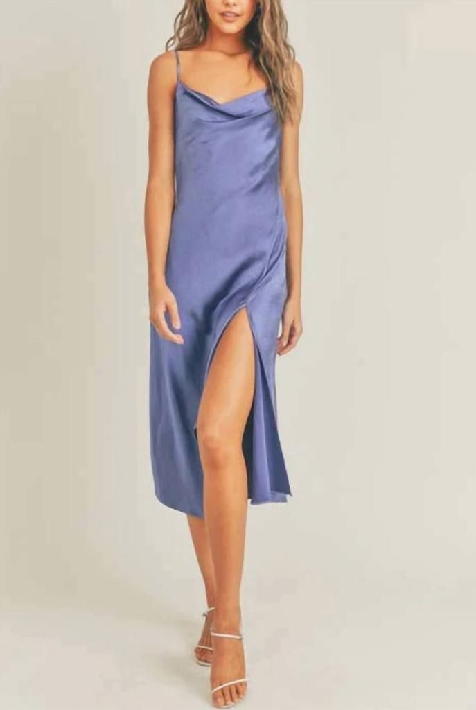 Satin Slip Dress in Rivera Blue商品第1张图片规格展示